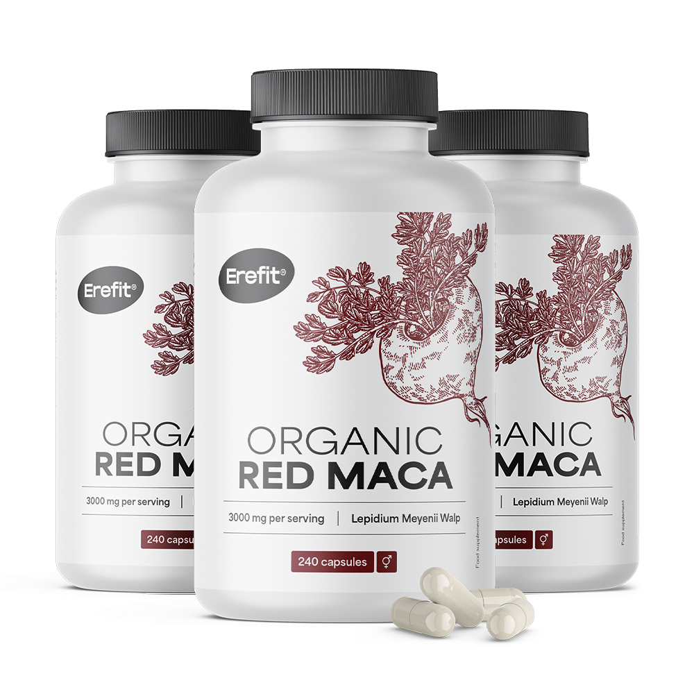 BIO Maca roșie 3000 mg cu vitamina C naturală.